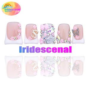 Duckbill Acrylic Nails Set - Summer Tropical Pink Flower, Bow Tie Ombre Y2k Duck Shaped Press ons Ready to Wear Nail Armor