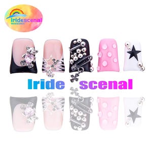 Duckbill Acrylic Nails Set - French Style, Cross, Kitty Cat, 3D Rhinestones, Rock Punk, Y2k Duck Shaped Press ons Ready to Wear Nail Armor
