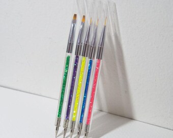 5 Stück Doppelkopf Nagelbürste Punktierung Stift / Gepunktete Malerei UV Gel Polish Nägel Bürsten Set mit Glittergriff Maniküre