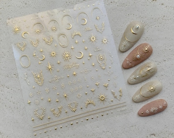 Gold & Silver 3D Embossed Celestial Nail Stickers