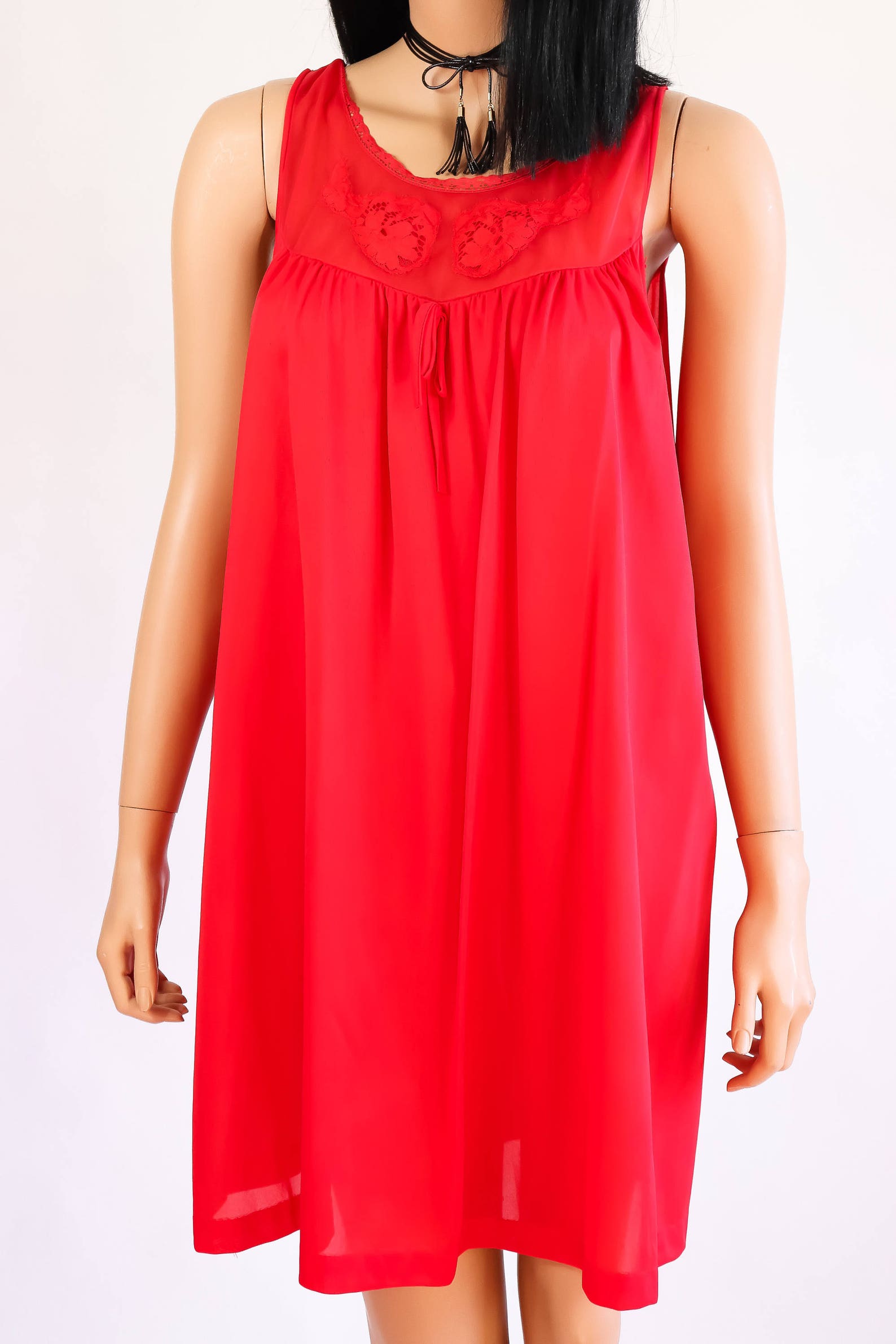 Red Babydoll Nightie Nylon Chiffon Nightgown 70s Lingerie | Etsy