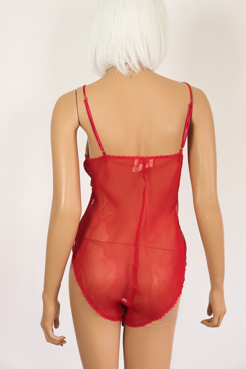 Rare Victoria's Secret Red Sheer Lace Beaded Ruffle Onesie ...