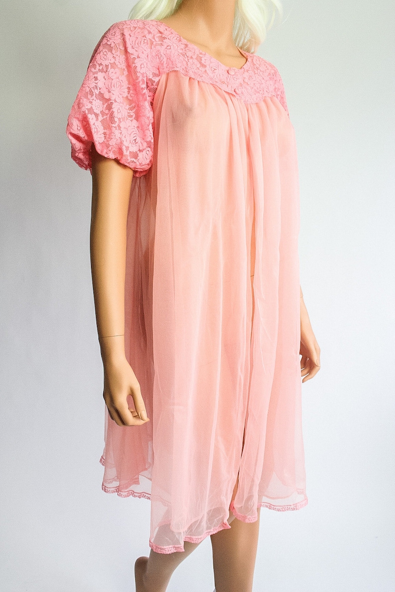 60s Babydoll Double Chiffon Baby Pink Peignoir Nightie ...