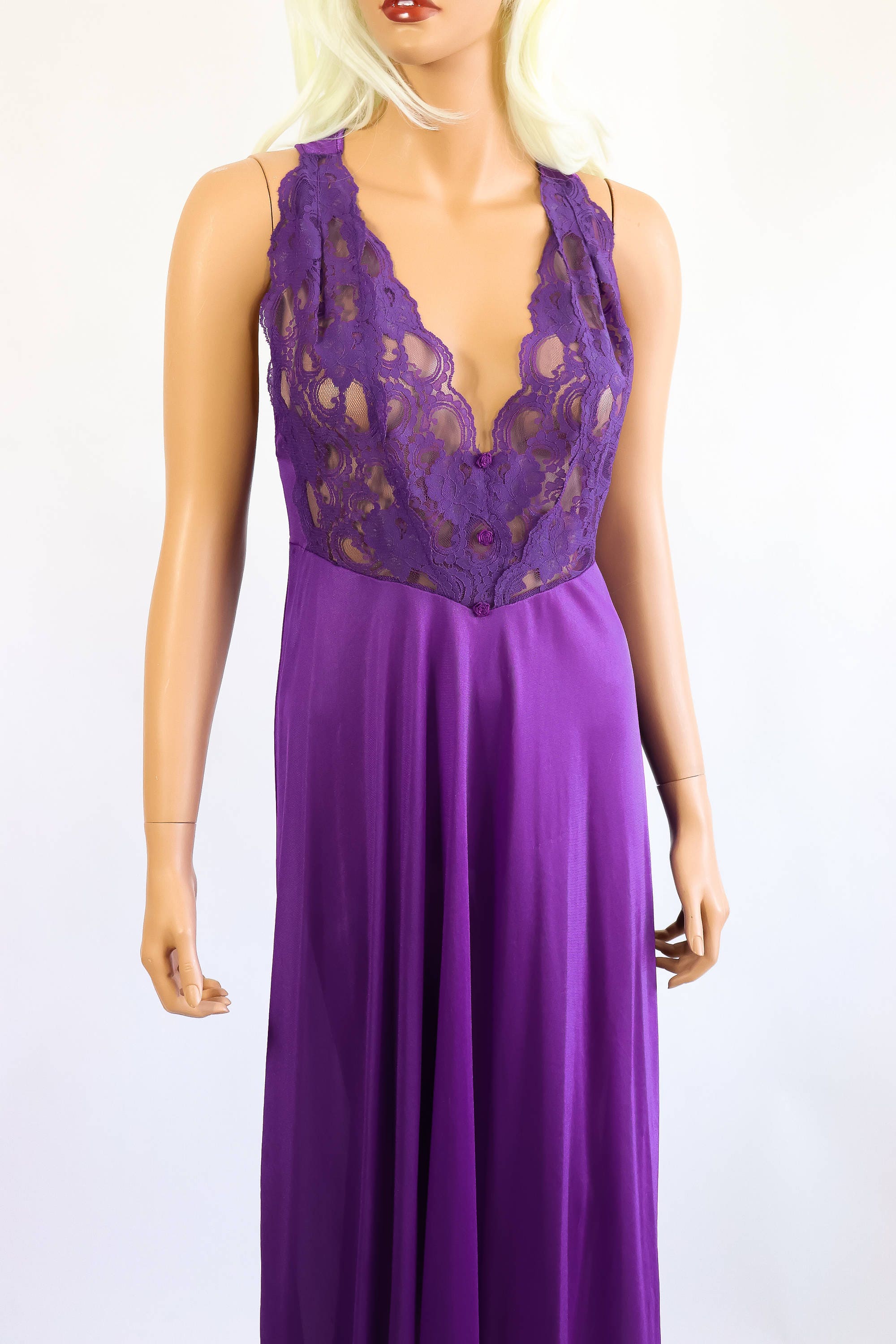 Brillante púrpura nightgown Adonna Olga Look Nylon Nightie Etsy