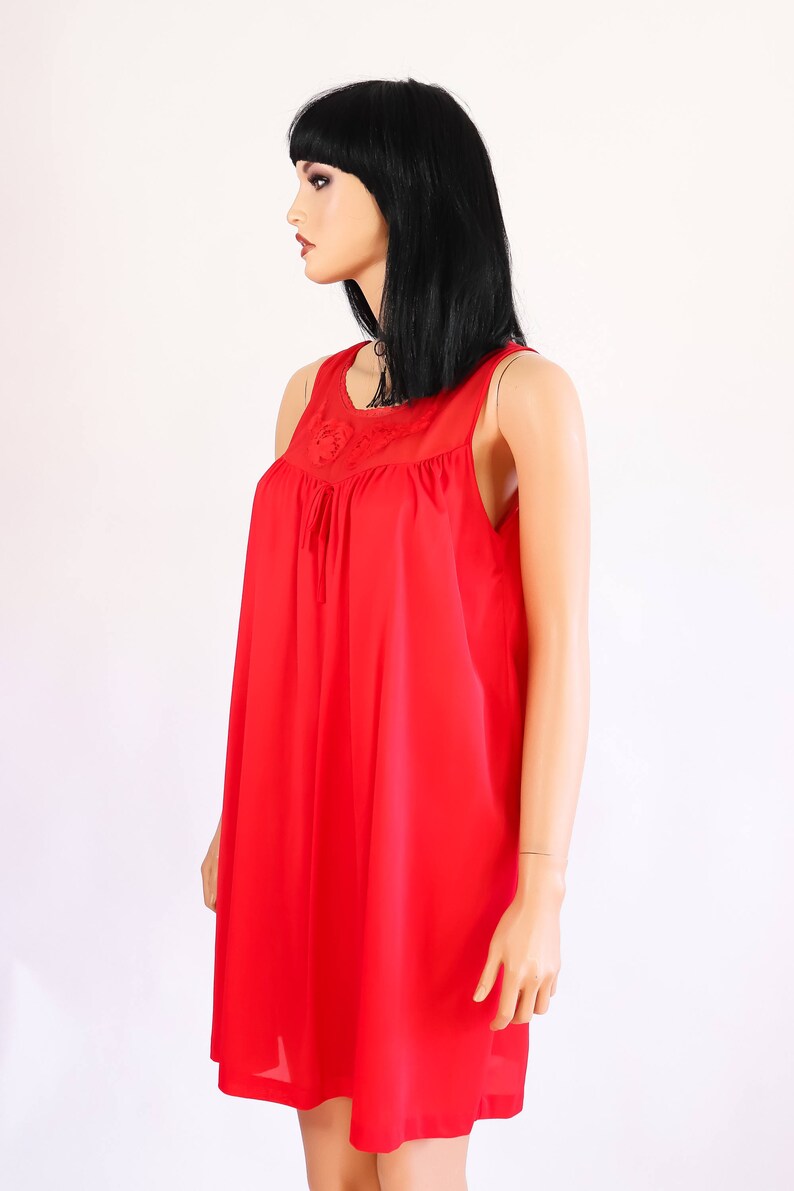 Red Babydoll Nightie Nylon Chiffon Nightgown 70s Lingerie | Etsy
