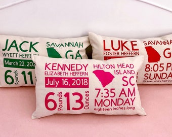 personalized birth stats pillow cover- birth stats- birth announcement - welcome baby - baby shower gift - new baby