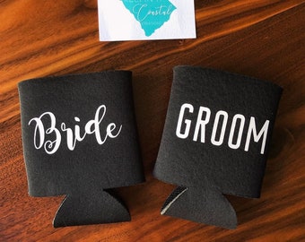 Bride & Groom Can Holder- Wedding Can Holder- Beverage Holder- Bride- Groom