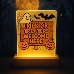 Panneau de bienvenue pour Halloween Trick or Treaters - Éclairage LED pour les rebords de fenêtre d&#39;intérieur