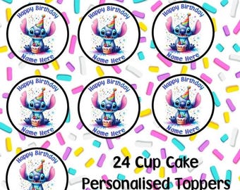 Stitch Edible Personalised Cupcake Toppers – Birthday Rice Paper 24 Toppers