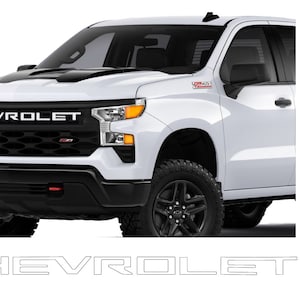 2022 2023 2024 2025 Chevy Silverado 1500 Custom Trail Boss Work Truck Front Grille White CHEVROLET Lettering Overlay Decal letters set