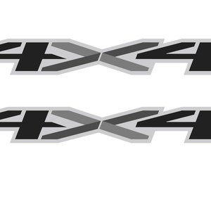 May include: Two black and gray 4x4 decals with a gray background. The decals are in a stylized font with a diagonal line through the center of the 4s. The decals are for a vehicle and are an official licensed product of General Motors.