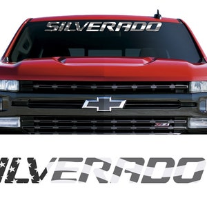 2014-2025 Chevy Silverado Black Gray American Flag Windshield Decal 36&quot; x 3.75&quot; GM Official Licensed Product
