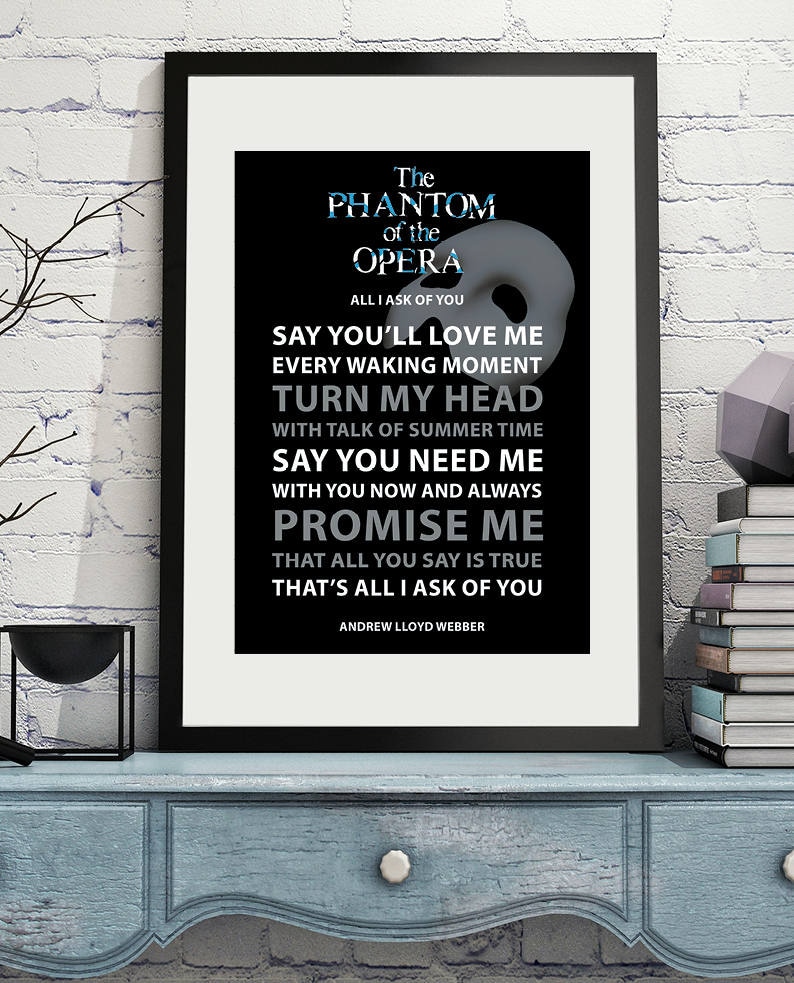 Andrew Lloyd Webber Phantom of the Opera Song Lyrics Art Print Etsy Andrew Lloyd Webber Phantom of the Opera Song Lyrics Art Print Etsy