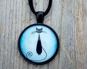 Black Cat Pendant Necklace, Cat Lover, Cat Silhouette, Halloween Theme, Black Cat, Cat Jewelry, Gift for Cat Lover