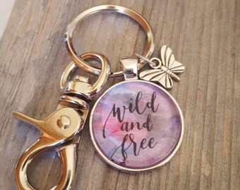 Wild and Free KeyChain, Boho Key Chain, Butterfly Key Chain, Keychain for Woman, Butterfly Charm, Wild and Free gift, Inspirational Keychain