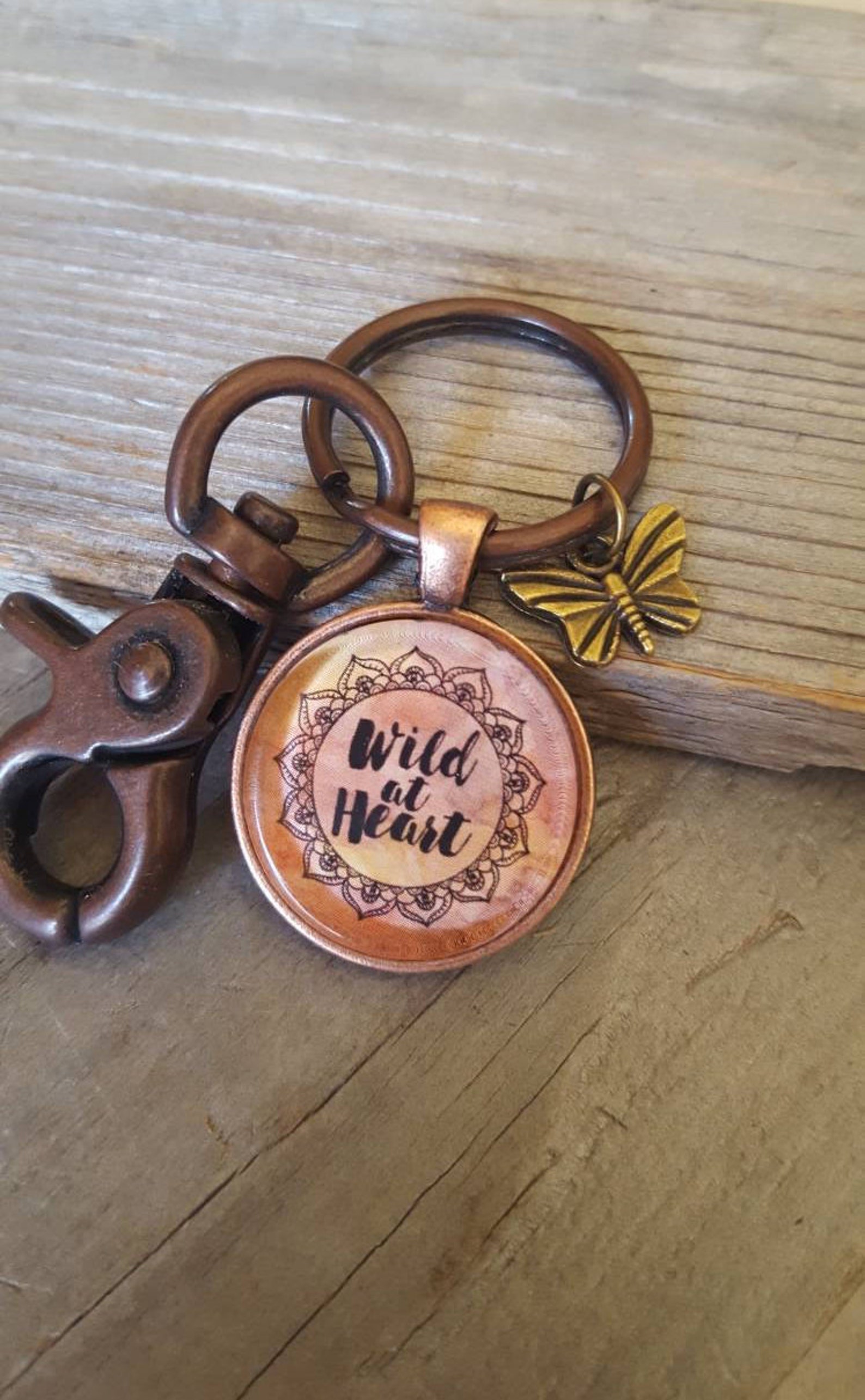 Wild at Heart Antique Copper Key Chain, Boho Keychain, Vintage Keychain