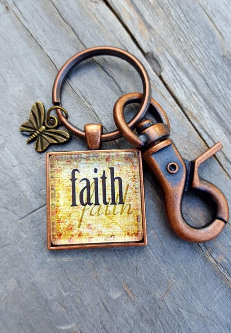 Butterfly charm Rustic Look Spiritual Gift Religious Key Ring Antique Copper Inspirational Gift Faith Key Chain Faith Jewelry