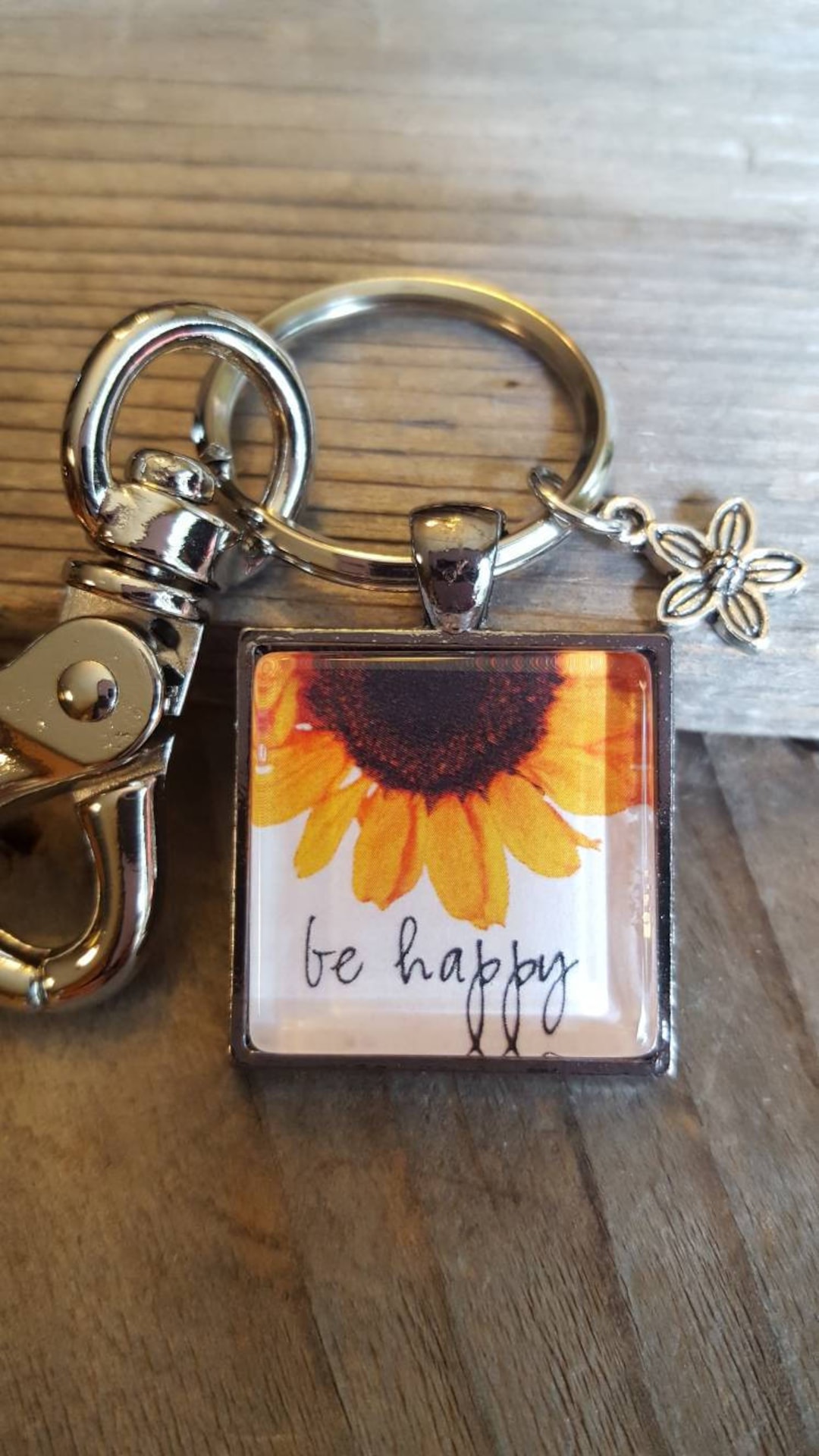 Be Happy Key Chain, Sturdy Key Chain, Be Happy Key Ring, Sunflower ...
