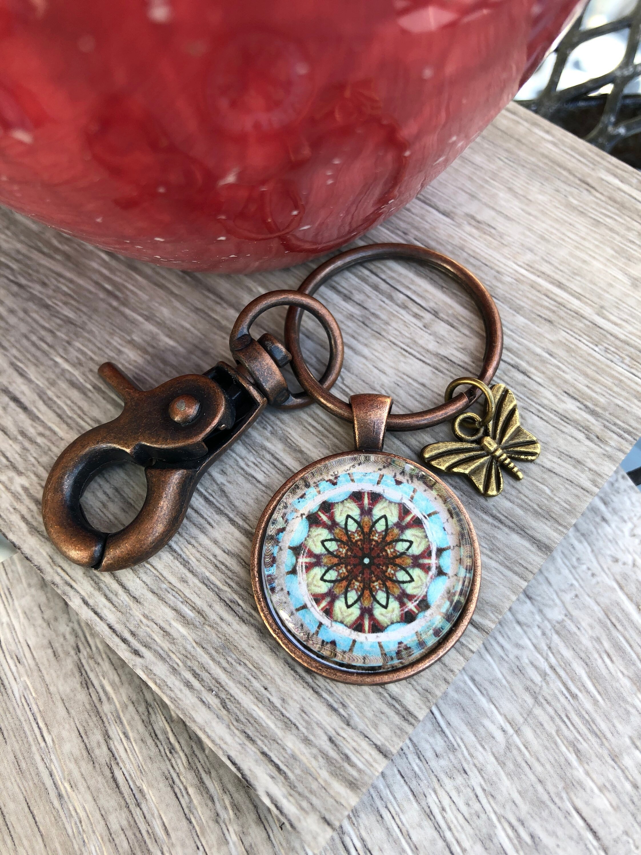 Vintage Look Aqua Design Mandala Key Chain Mandala Key Chain Etsy