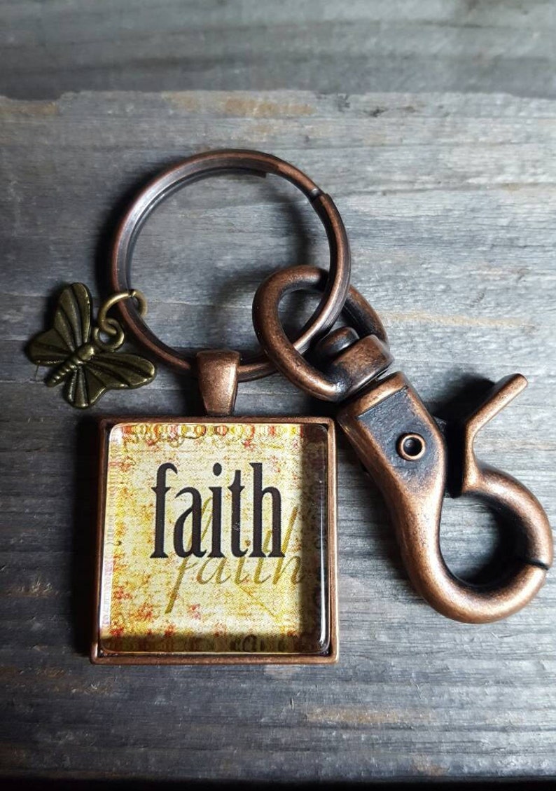 Butterfly charm Rustic Look Spiritual Gift Religious Key Ring Antique Copper Inspirational Gift Faith Key Chain Faith Jewelry