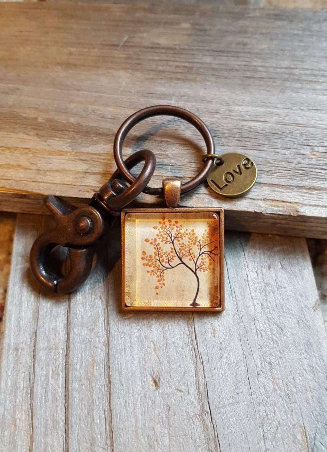 Autumn Tree Key Chain, Vintage Look Keychain, Autumn Key Chain, Tree