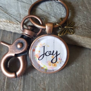 Vintage Look Joy Key Chain with Butterfly Charm, Butterfly Key Chain, Butterfly Charm, Joy KeyChain, Vintage Key Chain, Inspiration Gift