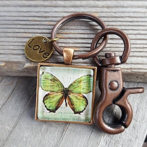 Vintage Look Green Butterfly Key Chain, Inspirational Gift, Religious Gift,  Spiritual Gift, Antique Copper, Butterfly Key Chain, Hope Gift