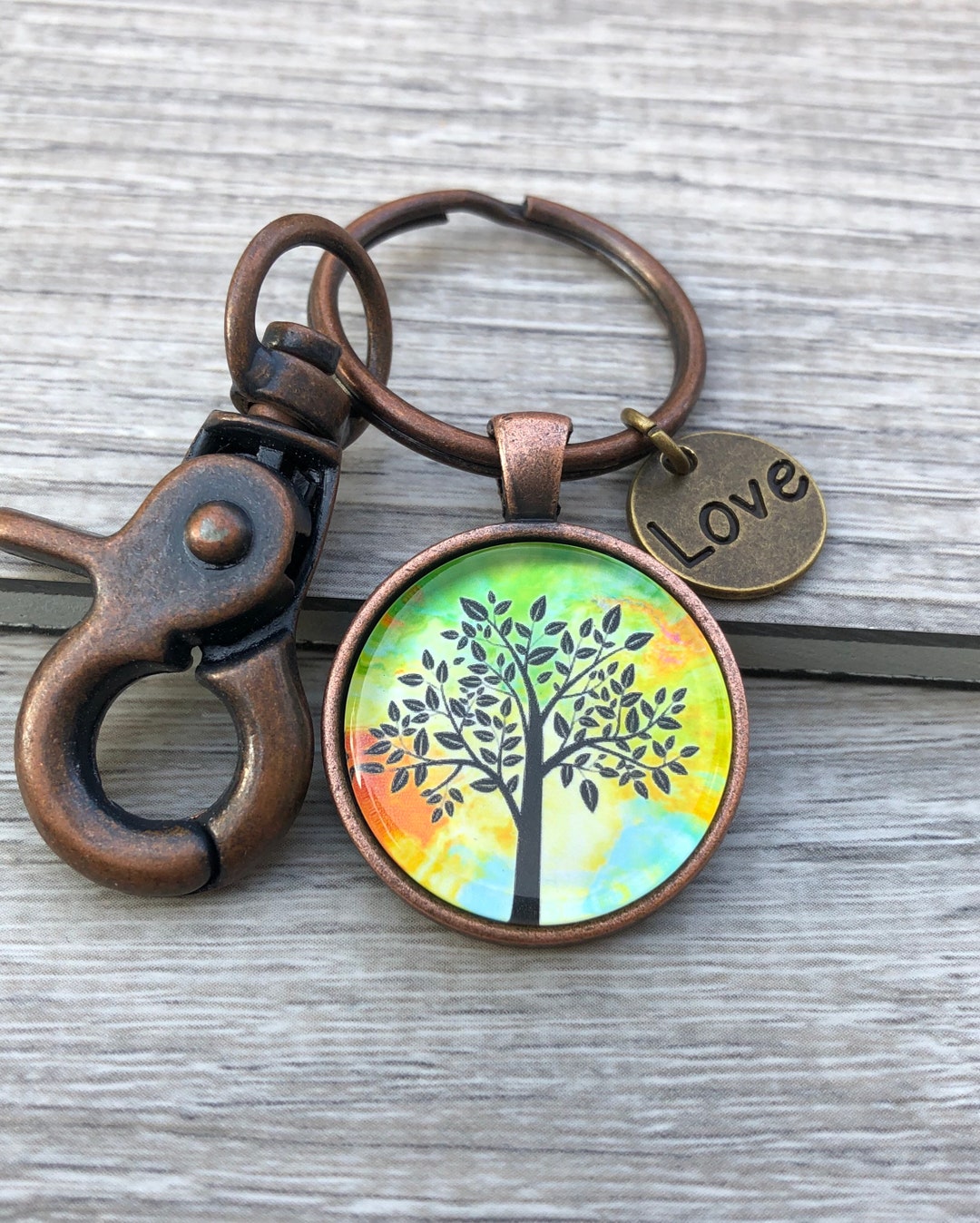 Vintage Copper Colorful Tree of Life Key Chain Vintage Tree Etsy
