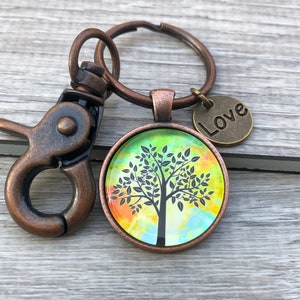 Vintage Copper Colorful Tree of Life Key Chain, Vintage Tree Keychain, Vintage Look Keychain, Rainbow Keychain, Keychain Tree, Keychain Gift