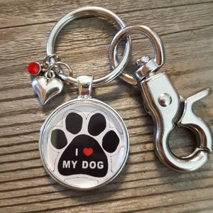 White I Love My Dog Key Chain, Silver Jewelry, Dog Lover Pendant, Heart Charm, Dog Lover, Dog Key Chain, Pet Lover Gift, Dog Gift