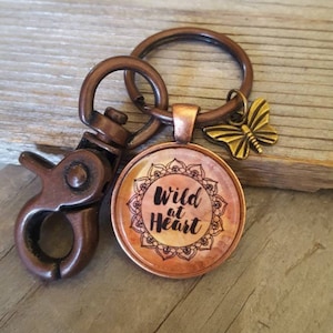 Wild at Heart Antique Copper Key Chain, Boho KeyChain, Vintage KeyChain, Flower Jewelry, Butterfly Charm, Gift for her, Boho lover