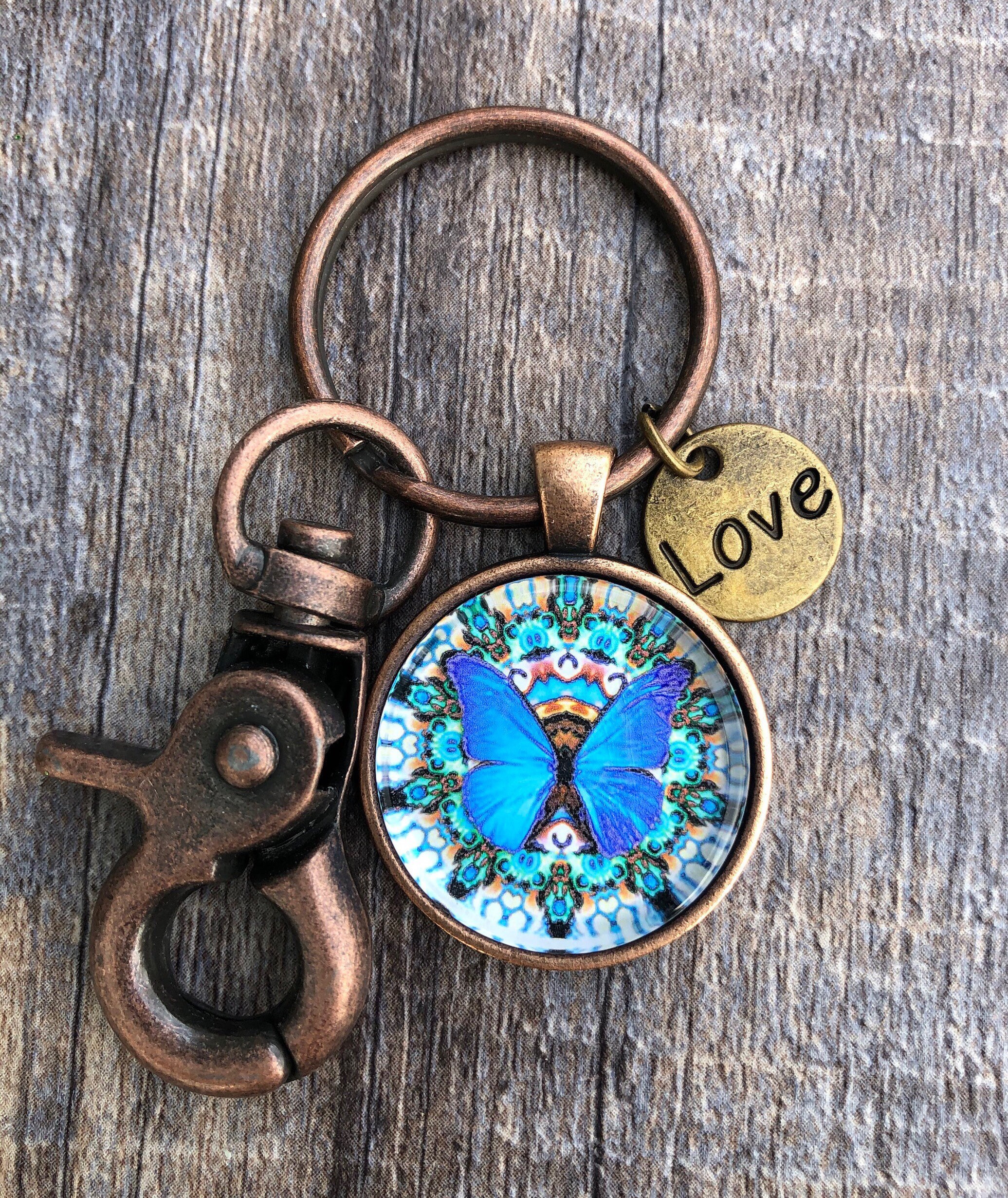 Vintage Look Butterfly Keychain, Blue Butterfly, Butterfly Jewelry ...