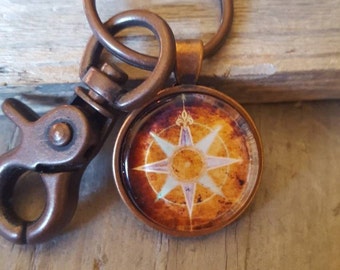 Vintage Copper Compass Key Chain, Keychain for man, Vintage Compass, gift for Dad, Grandpa gift, Gift for man, Vintage Keychain, Man gift