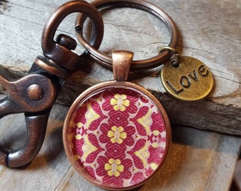 Red Mandala Keychain, Vintage Copper Key Chain, Spiritual Key Chain, Mandala Keychain, Keychain Mandala, Mandala gift