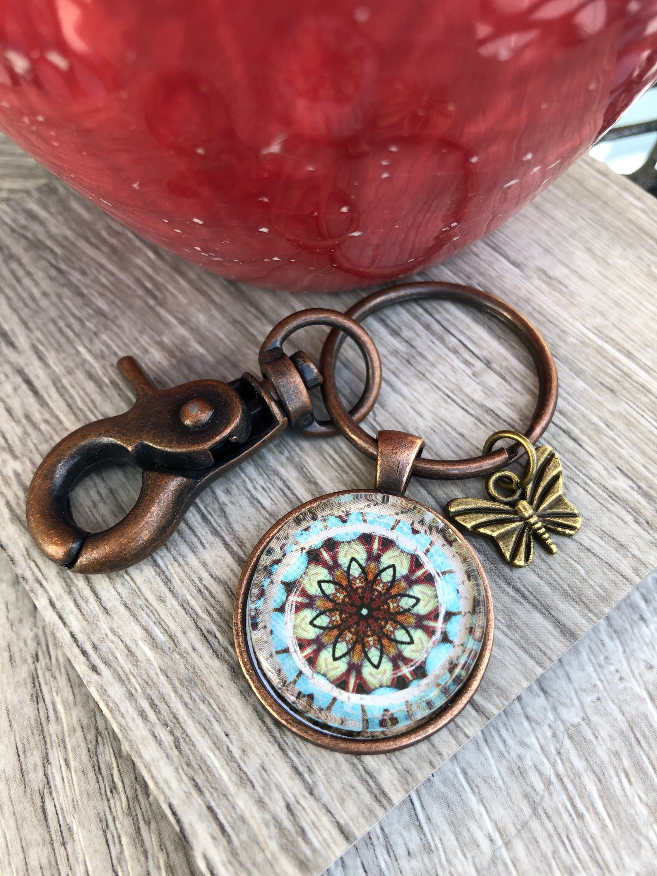 Vintage Look Aqua Design Mandala Key Chain Mandala Key Chain | Etsy