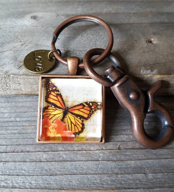 Monarch Butterfly Key Chain, Inspirational Gift, Monarch gift, Spiritual Gift, Vintage look Keychain, Orange Butterfly, Gift for her
