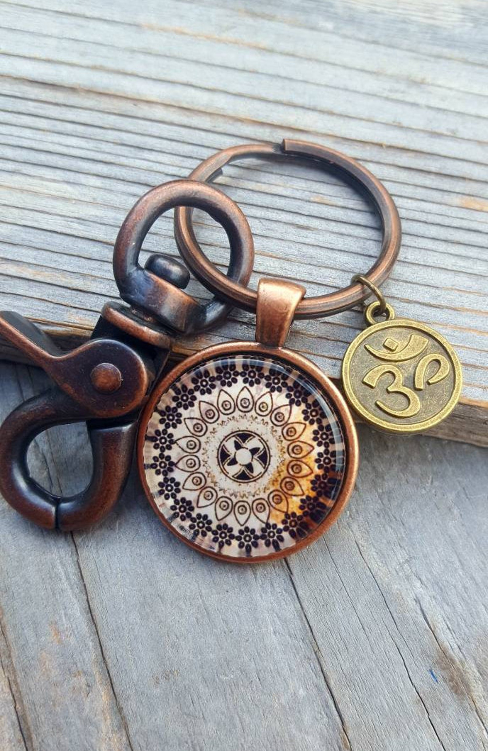 Yoga Key Chain Vintage Copper Key Chain Spiritual Key Chain Etsy