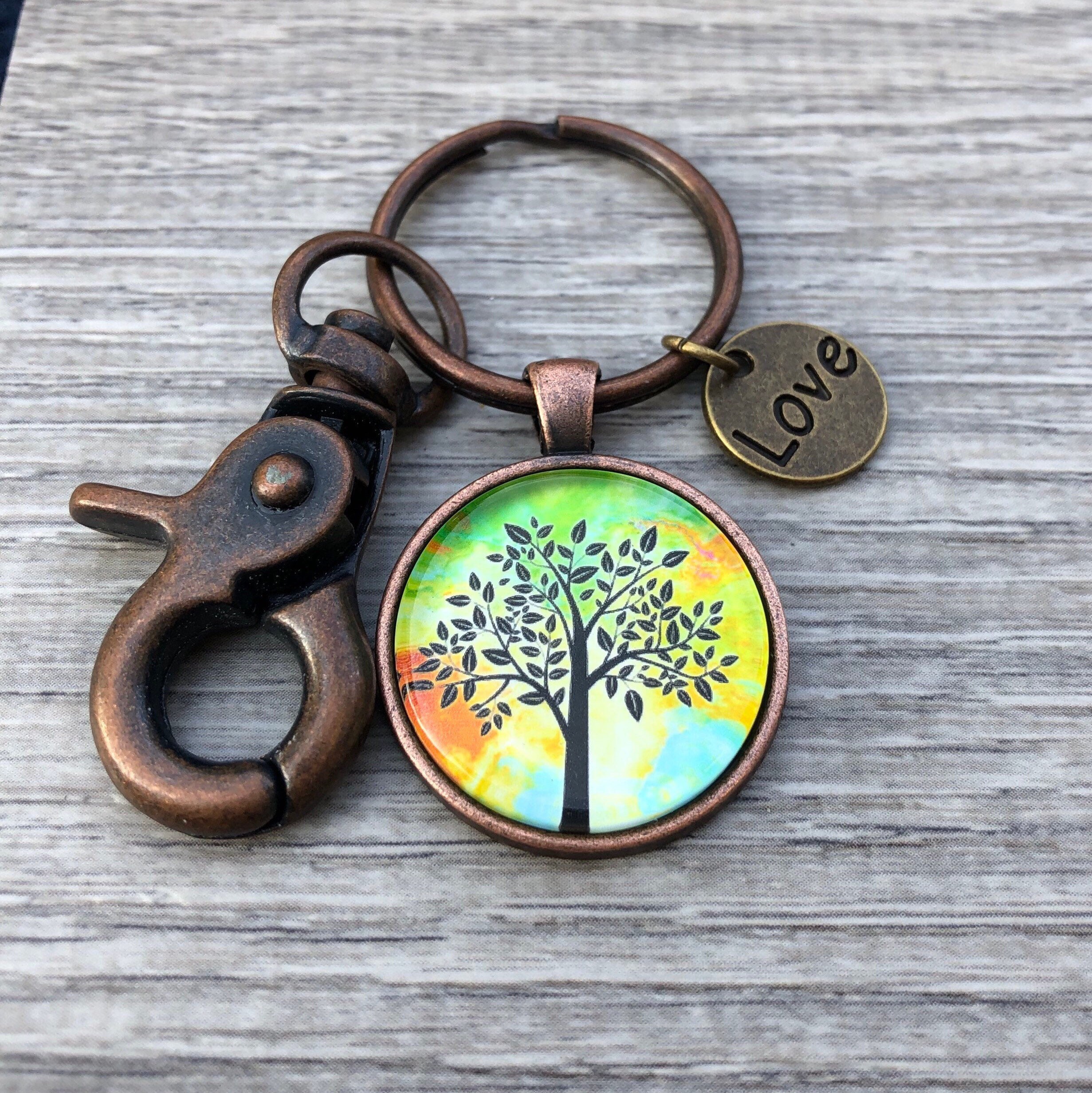 Vintage Copper Colorful Tree of Life Key Chain, Vintage Tree Keychain ...
