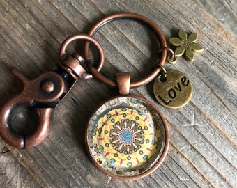 Mandela Swirl Antique Copper Key Chain, Antique Copper KeyChain, Spiritual KeyChain, Women's Keychain, Love Charm, Vintage jewelry gift