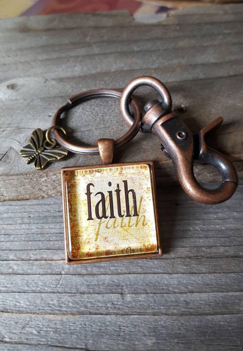 Butterfly charm Rustic Look Spiritual Gift Religious Key Ring Antique Copper Inspirational Gift Faith Key Chain Faith Jewelry