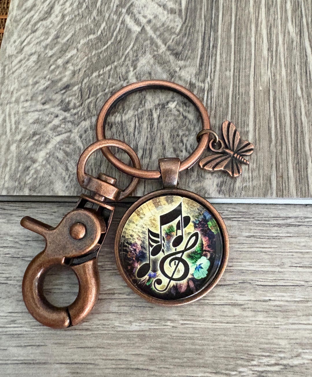 Musical Note Key Chain, Music Lover Gift, Music Key Chain, Flower ...
