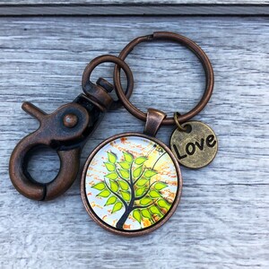 Vintage Look Green Tree of Life Keychain, Tree Keychain, Spiritual Gift, Inspirational Gift, Vintage Keychain, Boho Keychain
