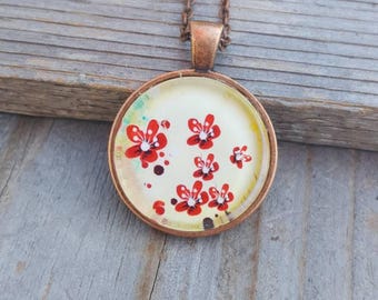 Vintage Look Red Flower Pendant Necklace, Vintage Necklace, Flower Necklace, Necklace for Woman, Vintage Jewelry, Flower Jewelry