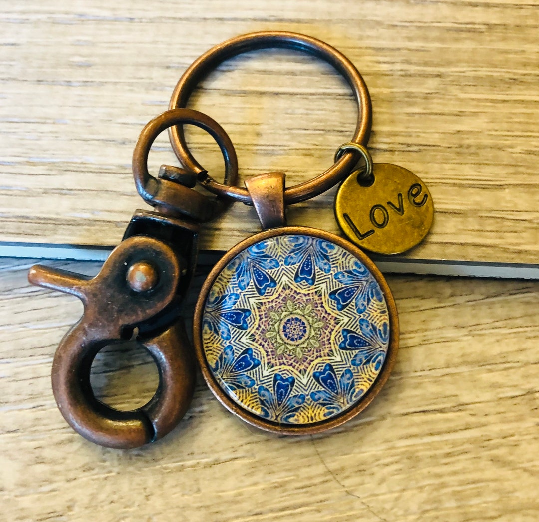 Vintage Look Blue Mandala Keychain, Mandala Keychain, Keychain Woman ...