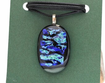 Dichroic glass Pendant, Dichroic Pendant, Fusing glass pendant, Gift for Her, 925 Silver Bail, Blue dichroic