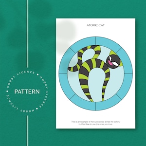 Atomic Cat Stained Glass Patterns Geometrical Stained Glass Panel Pattern Digital Pattern Cat Themed Gifts DIY PDF Modern Cat Wall Decor