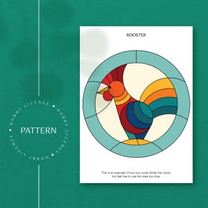 Rooster Pattern Stained Glass Panel Patterns Geometrical Stained Glass Suncatcher Pattern Rooster Themed Gifts DIY Modern Rooster Wall Decor