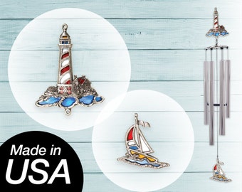 Kara's 50" Lighthouse Stained Glass Wind Chime