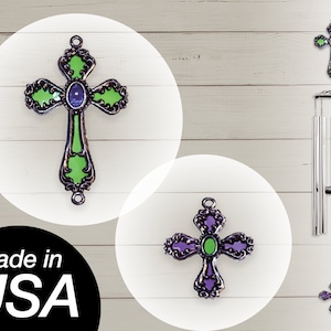 Kara&#39;s 36&quot; Green Heavenly Cross Stained Glass Wind Chime