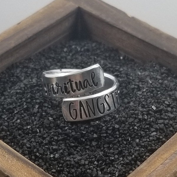 Spiritual Gangster Wrap Statement Ring - Hand Stamped - Adjustable Rings - Custom Jewelry - Gift Ideas - Personalized Gifts -